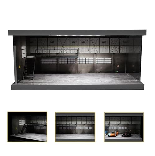 1:64 Diorama Auto Garage Modell mit LED-Beleuchtung, Doppelstock-Parkplatzmodell Szene Display Case mit Acrylabdeckung, Diecast Auto Garage Model Vitrine,für Büro oder Wohnzimmer(FC-03) von NUEIOVRW