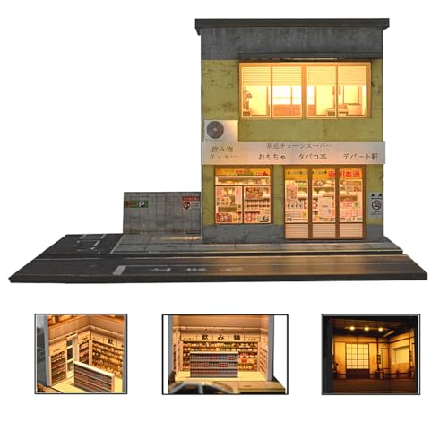 NUEIOVRW 1/64 Diorama Garage Modell, LED-Beleuchtung Japanisch Parkplatz Szene Modell Vitrine, Diecast Auto Garage Display Case, Modellautos Szene Vitrine, Sammlung Geschenk (Two-Story Store) von NUEIOVRW