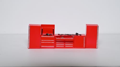 NUEIOVRW 1 Set 1/64 Diorama-Werkbankmodell, Schrankmodell-Set für Garagenwerkstatt-Reparaturszenen,Modell für Parkplatz-Diorama-Szenen, Zubehör für Diecast Modellautos Display (Rot) von NUEIOVRW