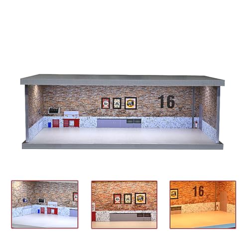 NUEIOVRW 1:43 Diorama Garage Modell, Dreifarbige Beleuchtung Modellautos Vitrine, Stadt Parkplatz Szene Display Case, Diecast-Garage mit Einstellbarer Helligkeit, Showroom Modell (No.16 Garage) von NUEIOVRW