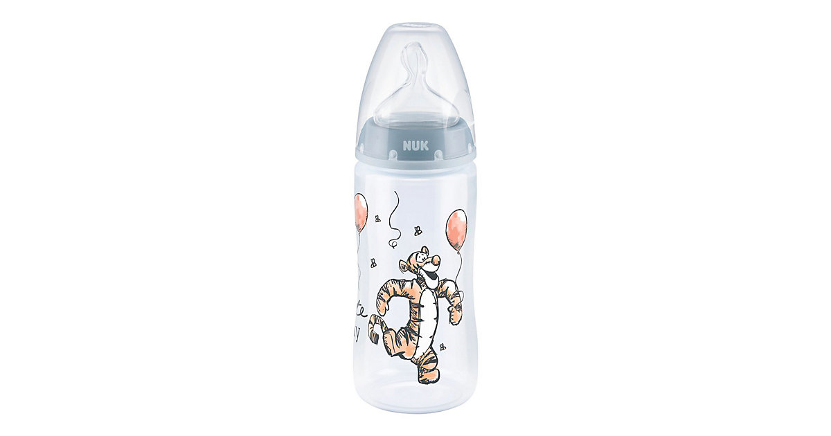 NUK Disney Winnie Puuh First Choice+ Babyflasche mit Temperature Control, kiefergerechter Trinksauger, 300ml, 0-6 Monate, Blau rosa von NUK