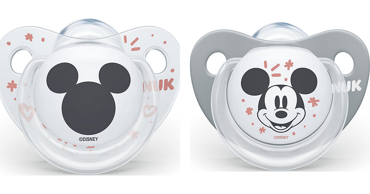 NUK Disney Mickey Mouse Trendline Silikon-Schnuller, kiefergerechte Form, 6-18 Monate, 2 Stück, weiß & grau NUK Disney Mickey Mouse Trendline Silikon-Schnuller, kiefergerechte Form, 6-18 Monate, 2 Stück, weiß & grau von NUK