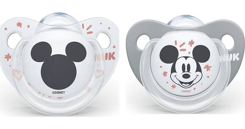 NUK Disney Mickey Mouse Trendline Silikon-Schnuller, kiefergerechte Form, 6-18 Monate, 2 Stück, weiß & grau von NUK