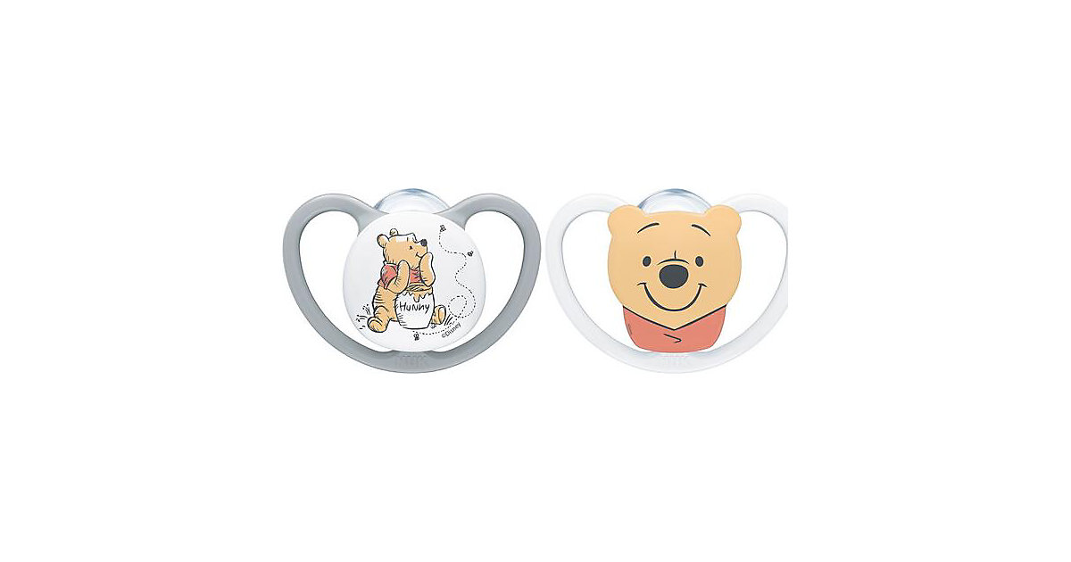 NUK Disney Winnie Puuh Space Silikon-Schnuller, kiefergerechte Form, Gr. 2, 6-18 Monate, 2 Stück, Grau & Weiß braun/weiß NUK Disney Winnie Puuh Space Silikon-Schnuller, kiefergerechte Form, Gr. 2, 6-18 Monate, 2 Stück, Grau & Weiß braun/weiß von NUK