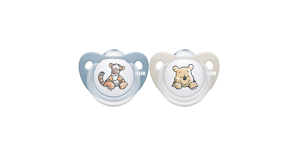 NUK Disney Winnie Puuh Trendline Silikon-Schnuller, kiefergerechte Form, 0-6 Monate, 2 Stück, Beige & Blau beige/blau NUK Disney Winnie Puuh Trendline Silikon-Schnuller, kiefergerechte Form, 0-6 Monate, 2 Stück, Beige & Blau beige/blau von NUK