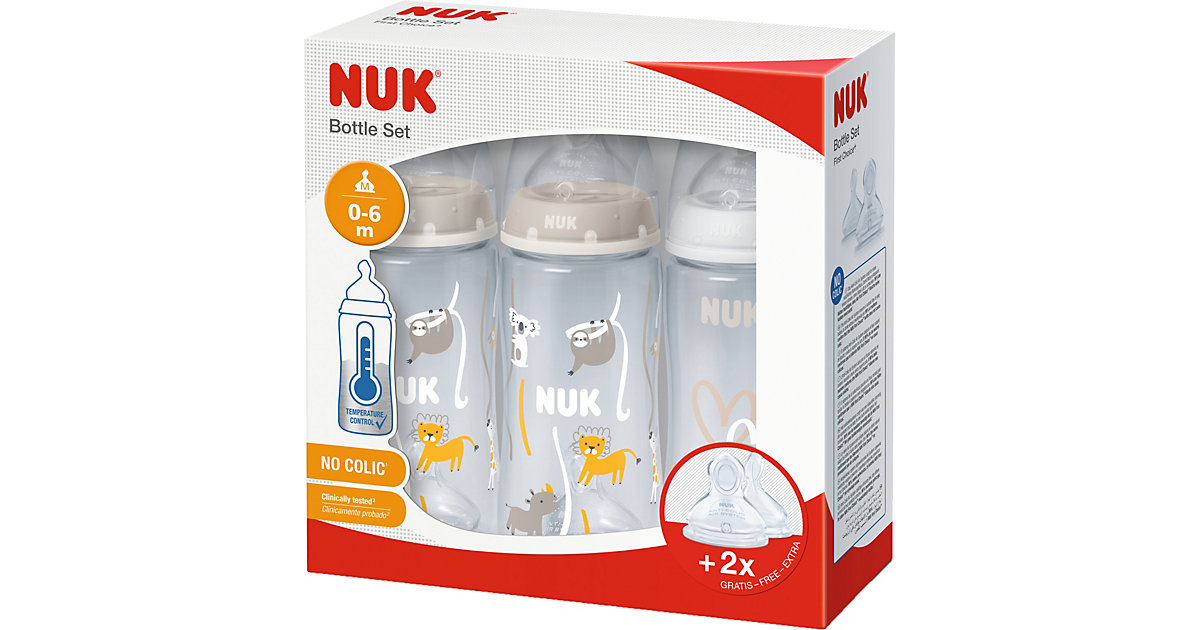 NUK First Choice+ 3 plus 2 Set mit Temperature Control, Vorteils-Set mit NUK First Choice+ PP-Babyflaschen inklusive zwei Ersatzsaugern, 0-6 Monate, beige & weiß beige/weiß NUK First Choice+ 3 plus 2 Set mit Temperature Control, Vorteils-Set mit NUK First Choice+ PP-Babyflaschen inklusive zwei Ersatzsaugern, 0-6 Monate, beige & weiß beige/weiß von NUK