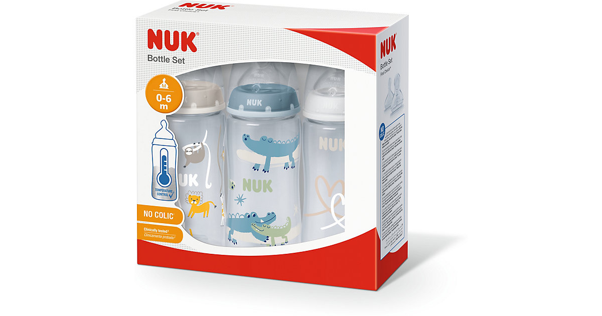 NUK First Choice+ 3er-Flaschen-Set mit Temperature Control Anzeige, 3 NUK First Choice+ Babyflaschen 300ml, Silikon-Trinksauger, 0-6 Monate, beige, blau, weiß blau/weiß NUK First Choice+ 3er-Flaschen-Set mit Temperature Control Anzeige, 3 NUK First Choice+ Babyflaschen 300ml, Silikon-Trinksauger, 0-6 Monate, beige, blau, weiß blau/weiß von NUK