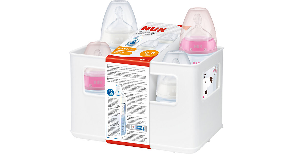 NUK First Choice+ Starter Set mit Temperature Control, Flaschenbox mit 4 Babyflaschen, 0-6 Monate, rosa & weiß rosa/weiß NUK First Choice+ Starter Set mit Temperature Control, Flaschenbox mit 4 Babyflaschen, 0-6 Monate, rosa & weiß rosa/weiß von NUK