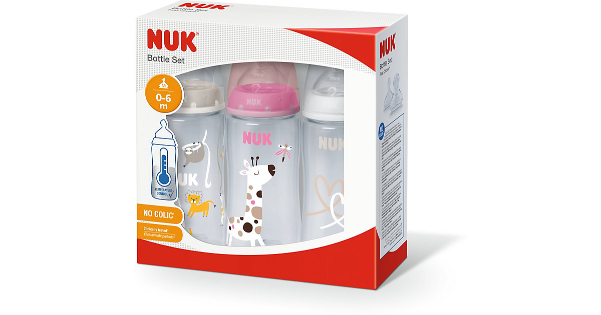 NUK First Choice+ 3er-Flaschen-Set mit Temperature Control Anzeige, 3 NUK First Choice+ Babyflaschen 300ml, Silikon-Trinksauger, 0-6 Monate, beige, rosa, weiß rosa/weiß NUK First Choice+ 3er-Flaschen-Set mit Temperature Control Anzeige, 3 NUK First Choice+ Babyflaschen 300ml, Silikon-Trinksauger, 0-6 Monate, beige, rosa, weiß rosa/weiß von NUK