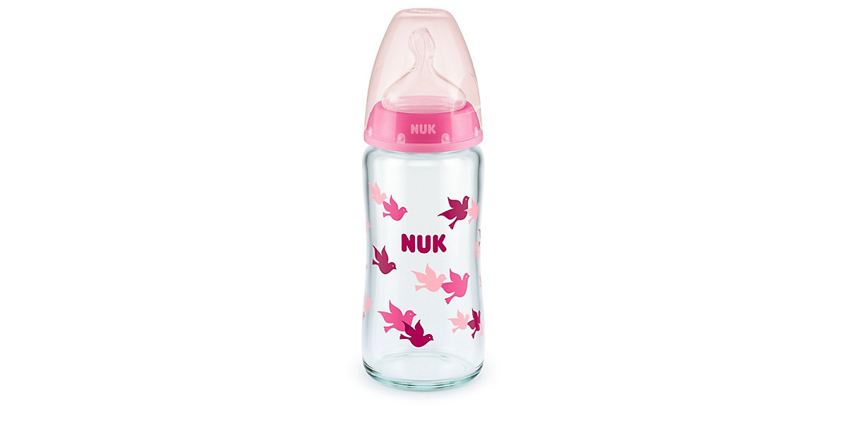 NUK First Choice+ Glas-Babyflasche mit Temperature Control, kiefergerechter Trinksauger, 240ml, 0-6 Monate, rosa pink NUK First Choice+ Glas-Babyflasche mit Temperature Control, kiefergerechter Trinksauger, 240ml, 0-6 Monate, rosa pink von NUK
