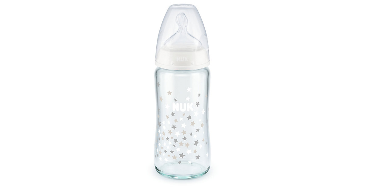 NUK First Choice+ Glas-Babyflasche mit Temperature Control, kiefergerechter Trinksauger, 240ml, 0-6 Monate, weiß transparent NUK First Choice+ Glas-Babyflasche mit Temperature Control, kiefergerechter Trinksauger, 240ml, 0-6 Monate, weiß transparent von NUK