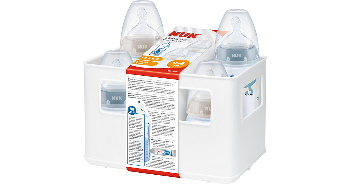 NUK First Choice+ Starter Set mit Temperature Control, Flaschenbox mit 4 Babyflaschen, 0-6 Monate, blau & beige blau/beige NUK First Choice+ Starter Set mit Temperature Control, Flaschenbox mit 4 Babyflaschen, 0-6 Monate, blau & beige blau/beige von NUK
