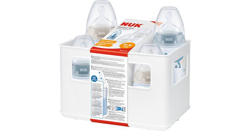NUK First Choice+ Starter Set mit Temperature Control, Flaschenbox mit 4 Babyflaschen, 0-6 Monate, blau & beige blau/beige von NUK