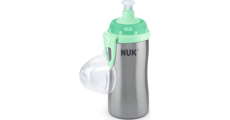 NUK Junior Cup Edelstahl, Flaschenkörper aus hochwertigem Edelstahl, mit Push-Pull-Tülle, 215ml, ab 18 Monaten, auslaufsicher, mit Clip, 1 Stück, grün von NUK