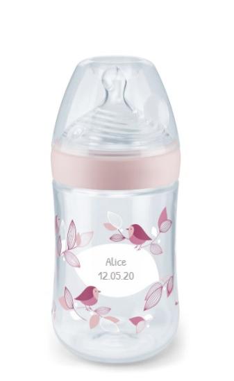 NUK Nature Sense Babyflasche 260ml mit Gravur rosa mit Trinksauger Größe M von NUK