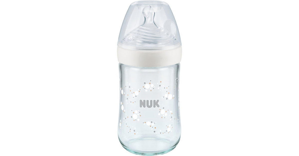 NUK Nature Sense Babyflasche aus Glas mit Temperature Control Anzeige, brustähnlicher Silikon-Trinksauger, 240 ml, weiß NUK Nature Sense Babyflasche aus Glas mit Temperature Control Anzeige, brustähnlicher Silikon-Trinksauger, 240 ml, weiß von NUK