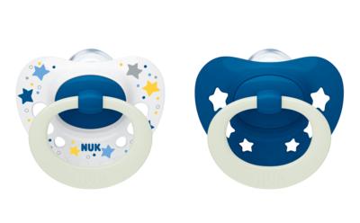 NUK Signature Night Silikon-Schnuller Blau/Weiß 0-6m von NUK