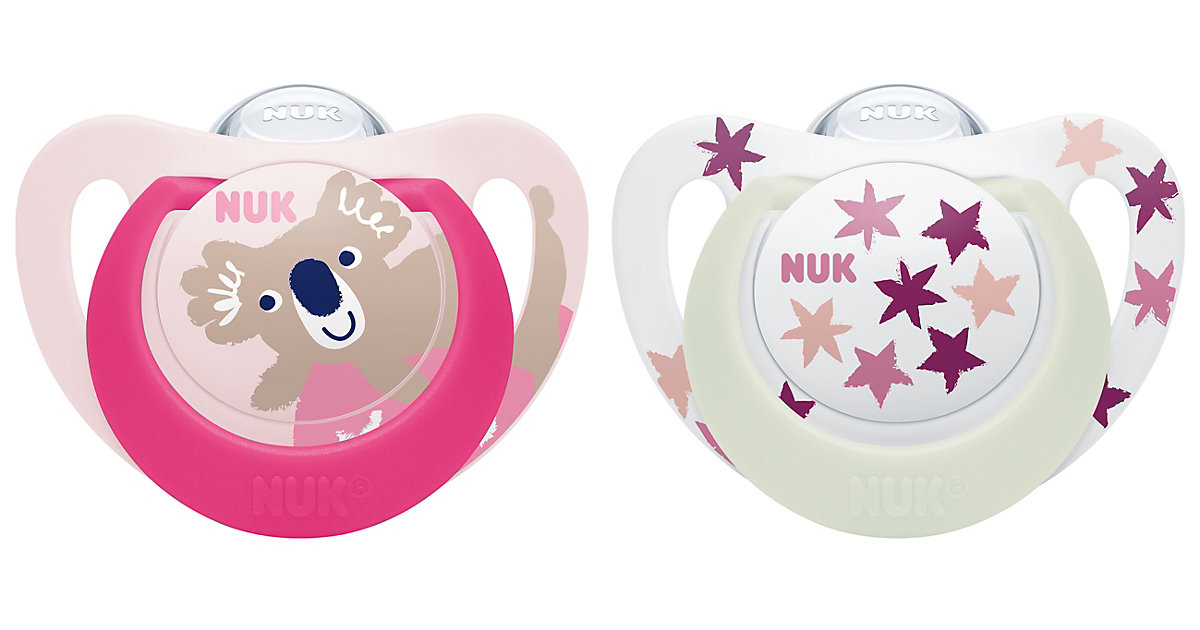 NUK Star Day & Night Silikon-Schnuller, kiefergerecht, 6-18 Monate, 2 Stück, pink & weiß pink/rosa von NUK