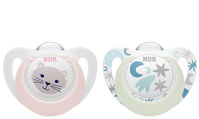 NUK Star Day & Night Silikon-Schnuller rosa/weiß 0-6m NUK Star Day & Night Silikon-Schnuller rosa/weiß 0-6m von NUK