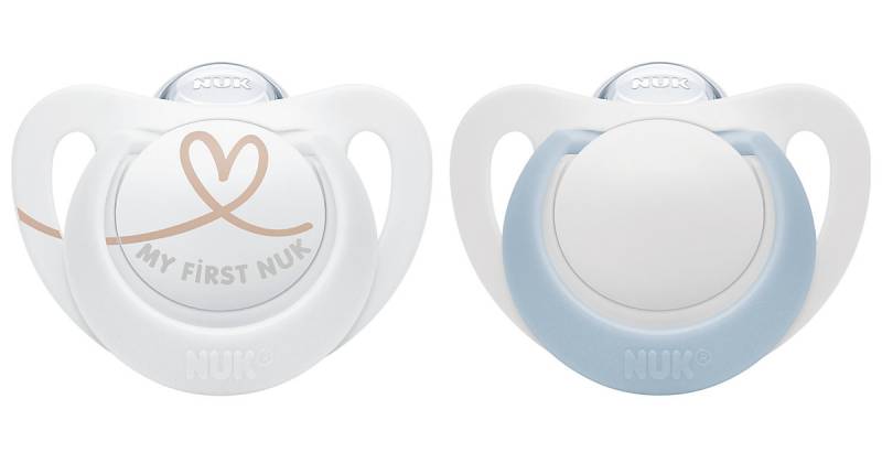 NUK Star Silikon-Schnuller, kiefergerecht, 0-6 Monate, 2 Stück, weiß & blau blau/weiß Gr. 1 von NUK