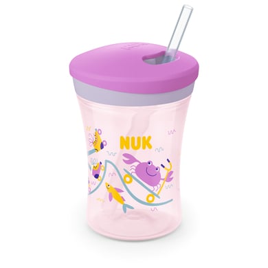 NUK Trinklernbecher Action Cup weicher Trinkhalm, auslaufsicher ab 12 Monaten lila von NUK