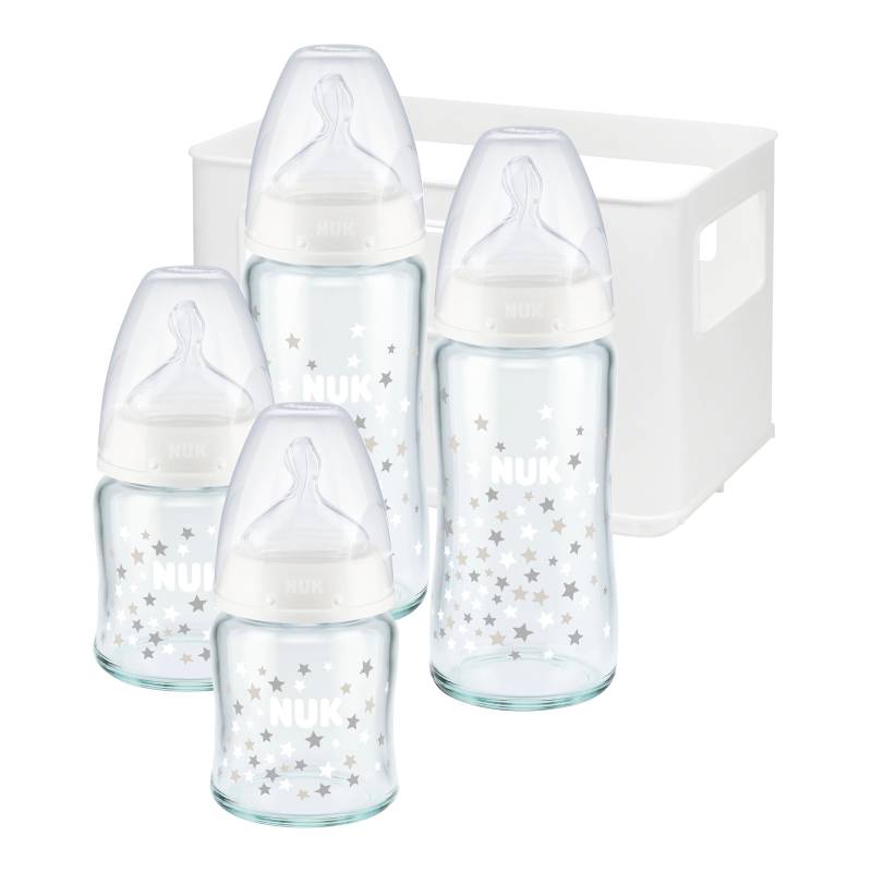 Nuk 5-tlg. Babyflaschen-Set First Choice Plus, Anti-Kolik-Weithals, 120-240 ml, Glas und Silikon, 0-6M von NUK