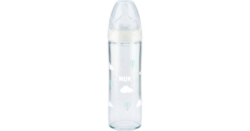NUK New Classic Glas-Babyflasche, schmaler Flaschenkörper, mit NUK First Choice+ Trinksauger Größe 1M (0 – 6 Monate), 240ml weiß von NUK