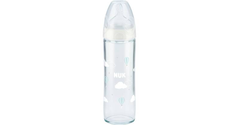 NUK New Classic Glas-Babyflasche, schmaler Flaschenkörper, mit NUK First Choice+ Trinksauger Größe 1M (0 – 6 Monate), 240ml weiß von NUK