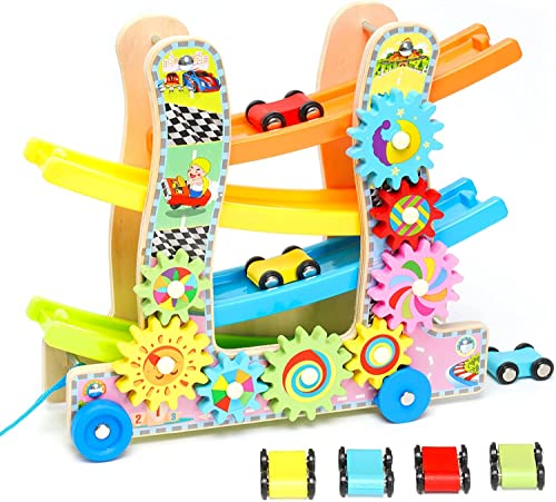 Kugelbahn Holz,Premium Holzspielzeug mit 4 Autos und 8 Drehbaren Zahnrädern,Autorennbahn Holz Spielzeug,Pädagogisches Montessori-Spielzeug für 2 3 4 5 Jahre alte Jungen Mädchen Kugelbahn Holz,Premium Holzspielzeug mit 4 Autos und 8 Drehbaren Zahnrädern,Autorennbahn Holz Spielzeug,Pädagogisches Montessori-Spielzeug für 2 3 4 5 Jahre alte Jungen Mädchen von NUKied