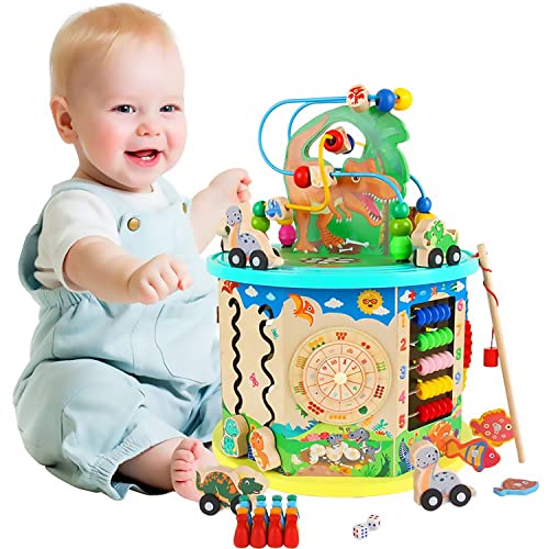 NUKied Motorikwürfel |12 in 1 Montessori Spielzeug ab 1 Jahr |Holzspielzeug für Kleinkinder Baby |Multifunktional Activity Würfel Baby und Motorikschleife | Motorikwürfel Baby von NUKied