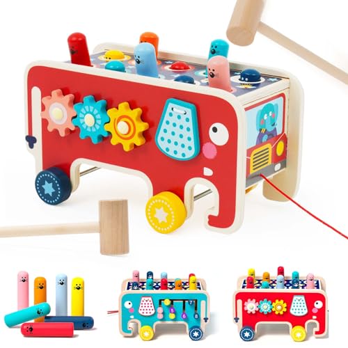 NUKied Klopfbank Holz mit 2 Schlägeln,Hammerspiel ab 1 Jahr,Klopfbank Schlagen Elefant Spiel,Frühkindliche Bildung Holzspielzeug Geschenke für Jungen und Mädchen NUKied Klopfbank Holz mit 2 Schlägeln,Hammerspiel ab 1 Jahr,Klopfbank Schlagen Elefant Spiel,Frühkindliche Bildung Holzspielzeug Geschenke für Jungen und Mädchen von NUKied
