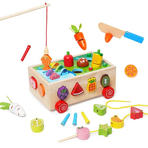 NUKied Montessori Holzspielzeug für Kinder,7 in 1 Holzspielzeug Lernspielzeug,1+ Jahr Lernspielzeug Farmspiel für Kinder,Lustiges Gemüse Ernten Spielzeug,Geschenk für Kinder Kleinkind ab 2 3 4 Jahr von NUKied