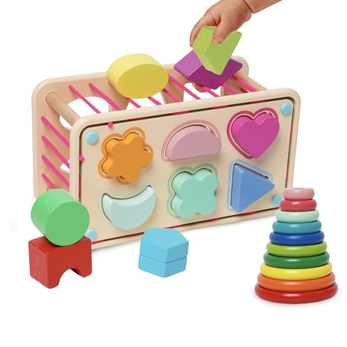 Formsortierer Holzspielzeug ab 1 Jahr,Montessori Spielzeug Baby ab 12 Monate,Montessori sensorisches Spielzeug,Stapelspielzeug Regenbogenring,Geschenk für Kleinkinder Jungen Mädchen ab 1 2 3 4Jahre von NUKied