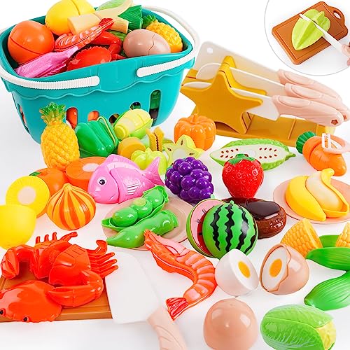 Kinderküche Spielküche Zubehör,66 Stück Kinderküche Zubehör Schneiden Obst Gemüse Lebensmittel,Küche Spielzeug Rollenspiel Lernspielzeug Geschenk,Kinderküche Simulation für Kinder ab 3 Jahren Mädchen von NUKied