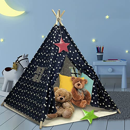 Tipi Spielzelt für Kinder | kinderzelt mit Plüschmatten |kinderzelt für Drinnen, Tipi Kinderzelt für Outdoor- und Indoor-Kinderspaß, (120X120X150cm) von NUKied