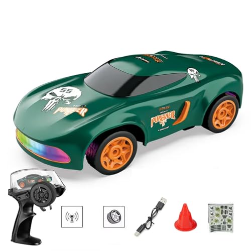 NULA Mini RC Drift Auto, 1:64 4WD Ferngesteuertes Auto Hochgeschwindigkeits mit Farbigen LED-Leuchten, RC Rennen Sportrennwagen Spielzeug Geschenke für Erwachsene – Grün von NULA