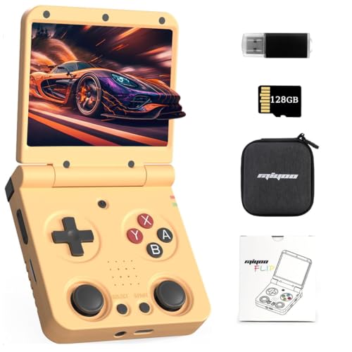 NULA Miy-oo Flip V2 Retro Handheld Spielekonsole, Mit 128-GB-TF-Karte 3,5-Zoll-IPS-Bildschirm Linux-System RK3566 Quad-Core Cortex-A55-CPU, 3000-mAh-Akku und WiFi Gaming-Emulator von NULA