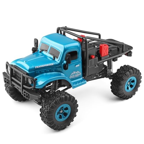 NULA RC Auto Geländewagen, 1:18 4WD Rock Crawler Ferngesteuertes Auto Offroad All Terrain Car 2,4 GHz Elektrisches Kletterauto mit LED-Leuchten für Erwachsene - RTR/Blau von NULA