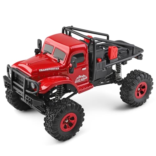 NULA RC Auto Geländewagen, 1:18 4WD Rock Crawler Ferngesteuertes Auto Offroad All Terrain Car 2,4 GHz Elektrisches Kletterauto mit LED-Leuchten für Erwachsene - RTR/Rot von NULA