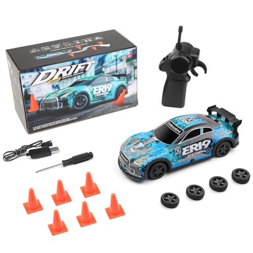 NULA RC Drift Auto, 1:22 Maßstab 4WD 15 Km/h Ferngesteuertes Auto Hochgeschwindigkeits-Rennsportwagen mit LED-Beleuchtung Mini-Elektro RC Auto für Erwachsene - RTR/Blau von NULA