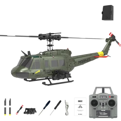NULA RC ERA C032 UH-1 Huey RC Hubschrauber, 1/48 Scale 6CH, 2,4G 6-Achsen-Gyro Ferngesteuert Militärflugzeug mit 3D-Rückflug Höhenhaltung für Erwachsene Anfänger (RTF/ 1 Batterie) von NULA