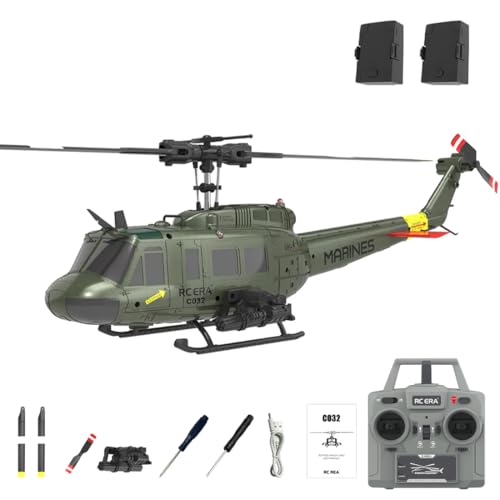NULA RC ERA C032 UH-1 Huey RC Hubschrauber, 1/48 Scale 6CH, 2,4G 6-Achsen-Gyro Ferngesteuert Militärflugzeug mit 3D-Rückflug Höhenhaltung für Erwachsene Anfänger (RTF/ 2 Batterie) von NULA