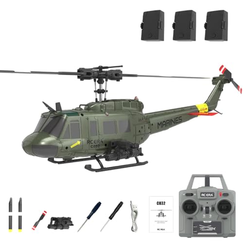 NULA RC ERA C032 UH-1 Huey RC Hubschrauber, 1/48 Scale 6CH, 2,4G 6-Achsen-Gyro Ferngesteuert Militärflugzeug mit 3D-Rückflug Höhenhaltung für Erwachsene Anfänger (RTF/ 3 Batterie) von NULA