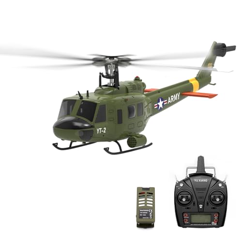 NULA YUXIANG F07-V UH-1 RC Helikopter für Erwachsene, 1/34 6CH 2,4 GHz Bürstenloser Flybarless 3D/6G Ferngesteuertes Hubschrauber Stabilisiertes Militär Flugzeug – RTF/1 Batterie von NULA