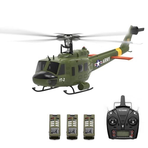 NULA YUXIANG F07-V UH-1 RC Helikopter für Erwachsene, 1/34 6CH 2,4 GHz Bürstenloser Flybarless 3D/6G Ferngesteuertes Hubschrauber Stabilisiertes Militär Flugzeug – RTF/3 Batterie von NULA