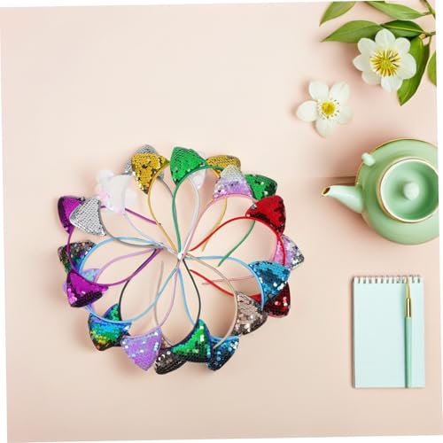 NULYLU 12 Stück Teiliges Glitzer Katzenohren Haarreif mit Pailletten Mehrfarbiges Stirnband für Mädchen und Frauen Langlebig Funkelndes Party Alltags accessoire von NULYLU
