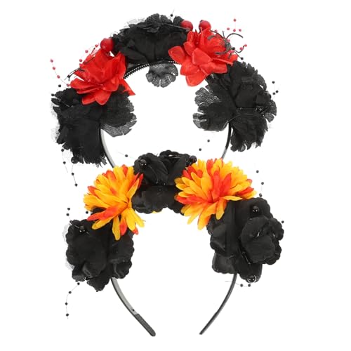 NULYLU 2 Stück Stoffblumen Haarband Stirnband Damen Stirnband Haarschmuck Rosenblumen Haarband Halloween Mode Halloween Kopfschmuck von NULYLU