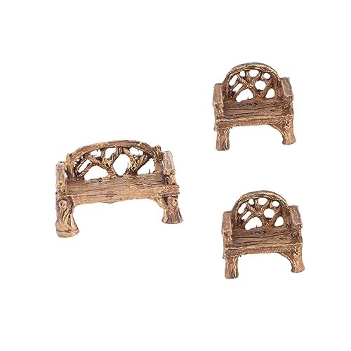 NULYLU 3 Stück Mini Gartenmöbel Deko Teiliges Resin Miniatur Bank und Stühle Robuste Mini Gartenbank für Puppenhaus Micro Landschaft Wetterfest für Garten Blumentopf Innen und von NULYLU