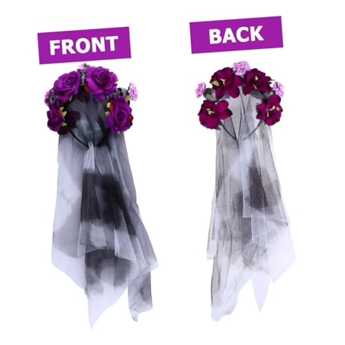 NULYLU Band Stirnband Erwachsene Halloween Blume Kopfbedeckung Kopfschmuck Kostüm Haar Für Haarband Schädel Und Rose Cosplay von NULYLU