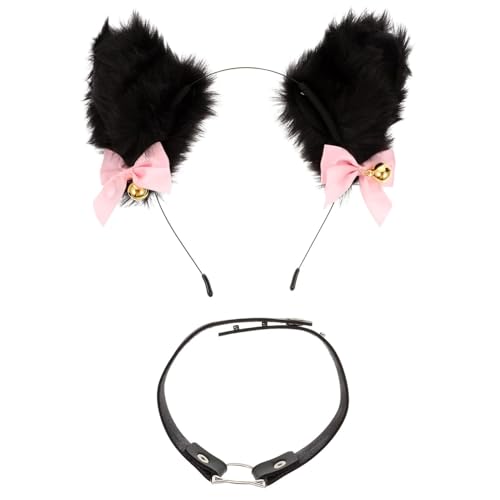 NULYLU Flauschiges Katzenohren Haarreif und Originelles Halsband Leichtes Langlebiges Party Cosplay zubehör Dekoratives Stirnband mit Weichem Plüsch für Besondere Anlässe von NULYLU